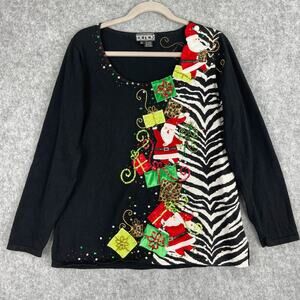 Vintage Berek Sweater Womens XL Christmas Santa Beaded Sequin Embellished Artsy